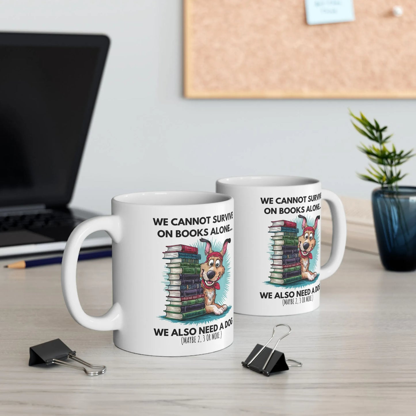 Books & Dogs, Perfect Combo Mug featuring a whimsical dog design with books and a fun saying for book lovers.