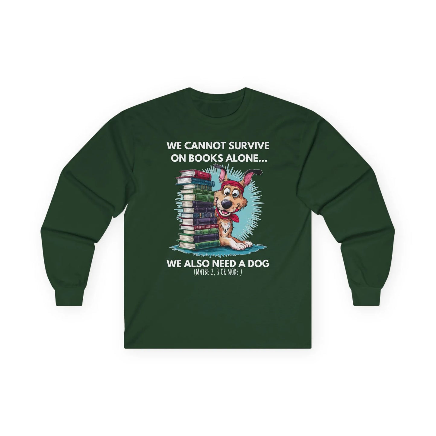 Books & Dogs, Perfect Combo Long Sleeve with playful dog and stacked books design, perfect for book lovers.