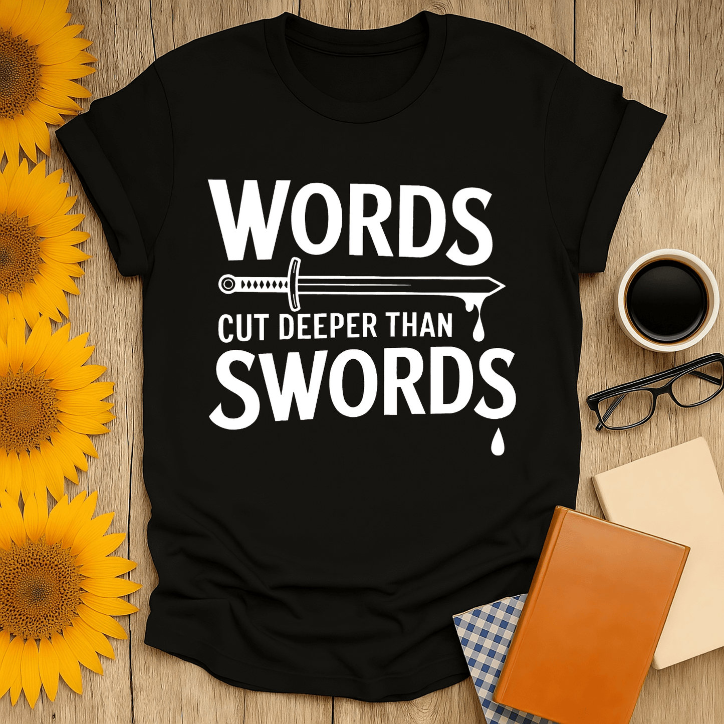 Words Cut Deeper Than Swords T-Shirt for book lovers, featuring premium screen-printed design on a unisex fit.