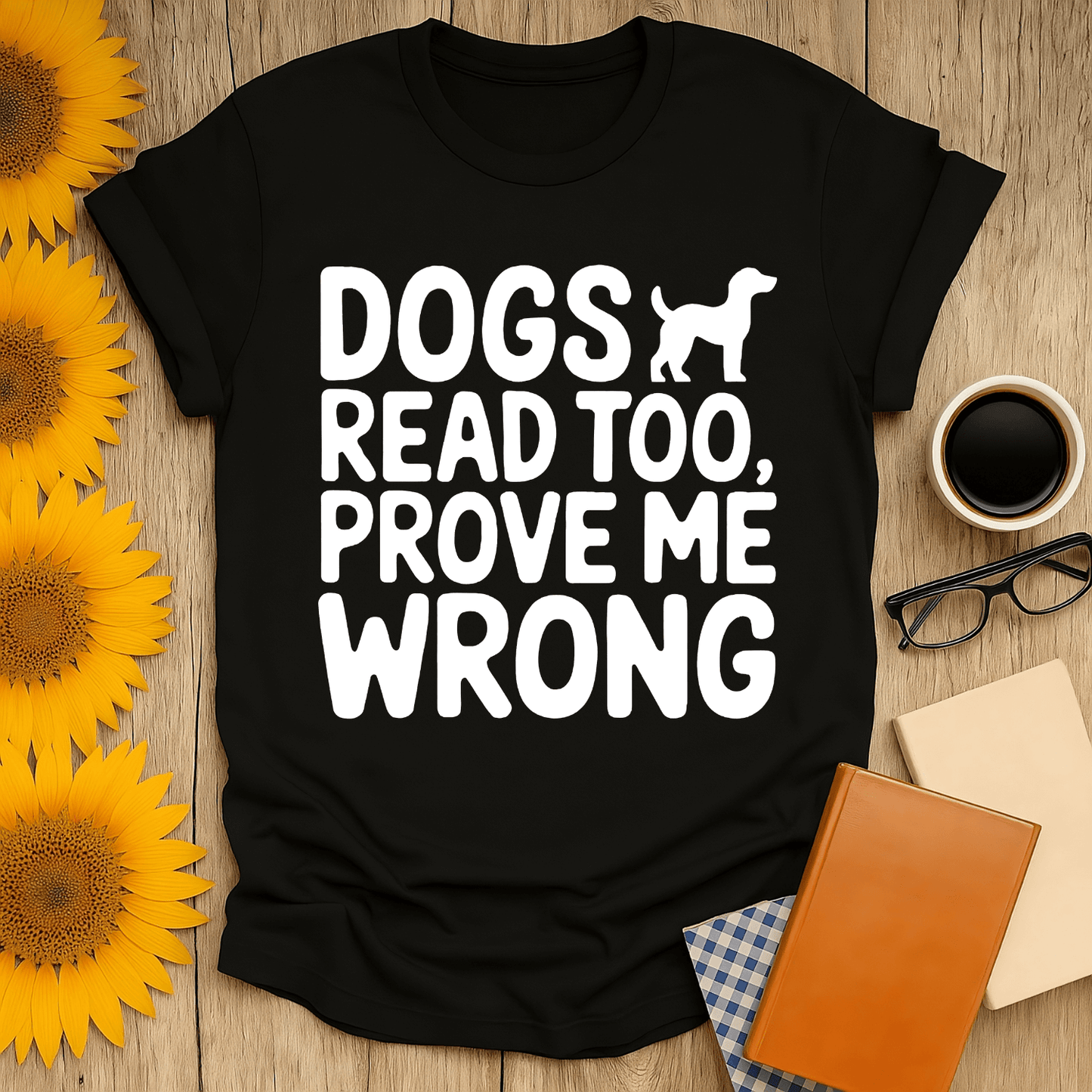 Dogs Read Too T-Shirt for book lovers, featuring a playful design on soft cotton fabric, perfect for casual wear.