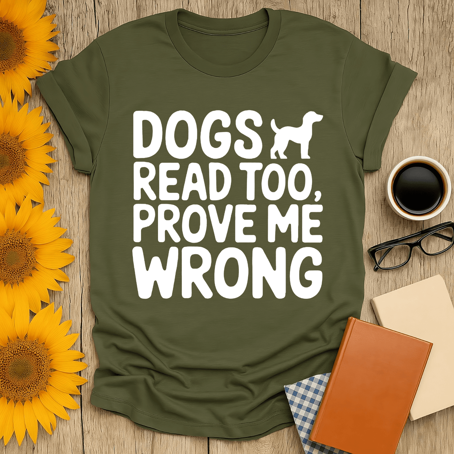 Dogs Read Too T-Shirt, unisex fit, perfect for book lovers, featuring premium screen-printed design on soft fabric.