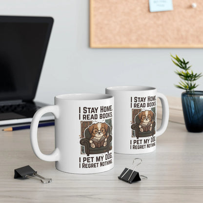 Library Dog Reader Mug featuring a dog reading a book, perfect for cozy reading moments and dog lovers.