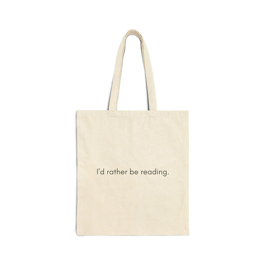 Rather Be Reading Tote Bag with minimalist text design 'I’d rather be reading' perfect for book lovers and cozy moments.