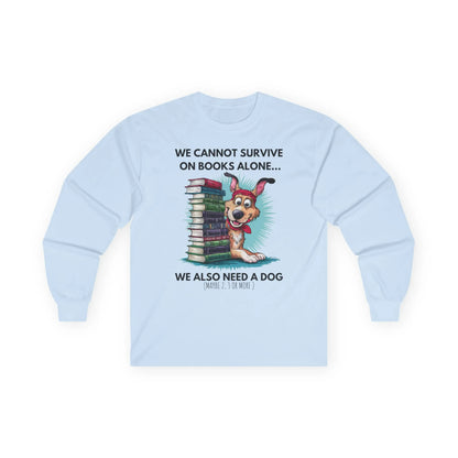 Books & Dogs, Perfect Combo Long Sleeve featuring a cute dog and book design, perfect gift for book lovers.