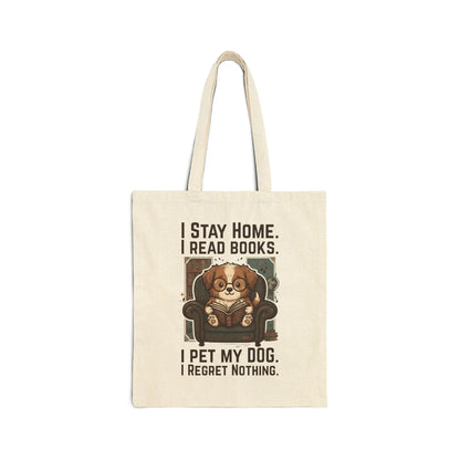 Library Dog Reader Tote Bag featuring a dog reading a book, perfect for book lovers and dog lovers, showcasing a cozy reading aesthetic.
