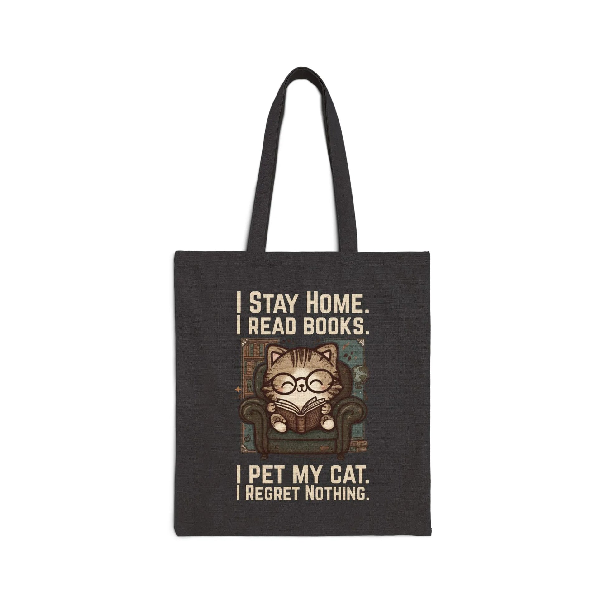 Library Cat Reader Tote Bag featuring a cute cat reading books, perfect for book lovers.
