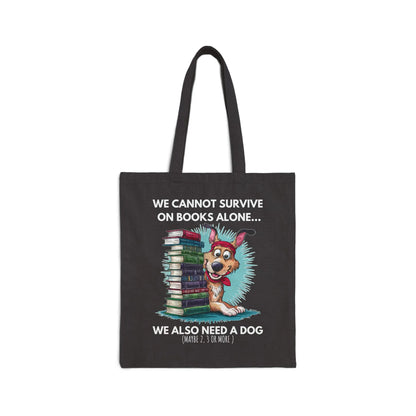 Books & Dogs, Perfect Combo Tote Bag featuring a playful dog graphic surrounded by books, durable canvas material.