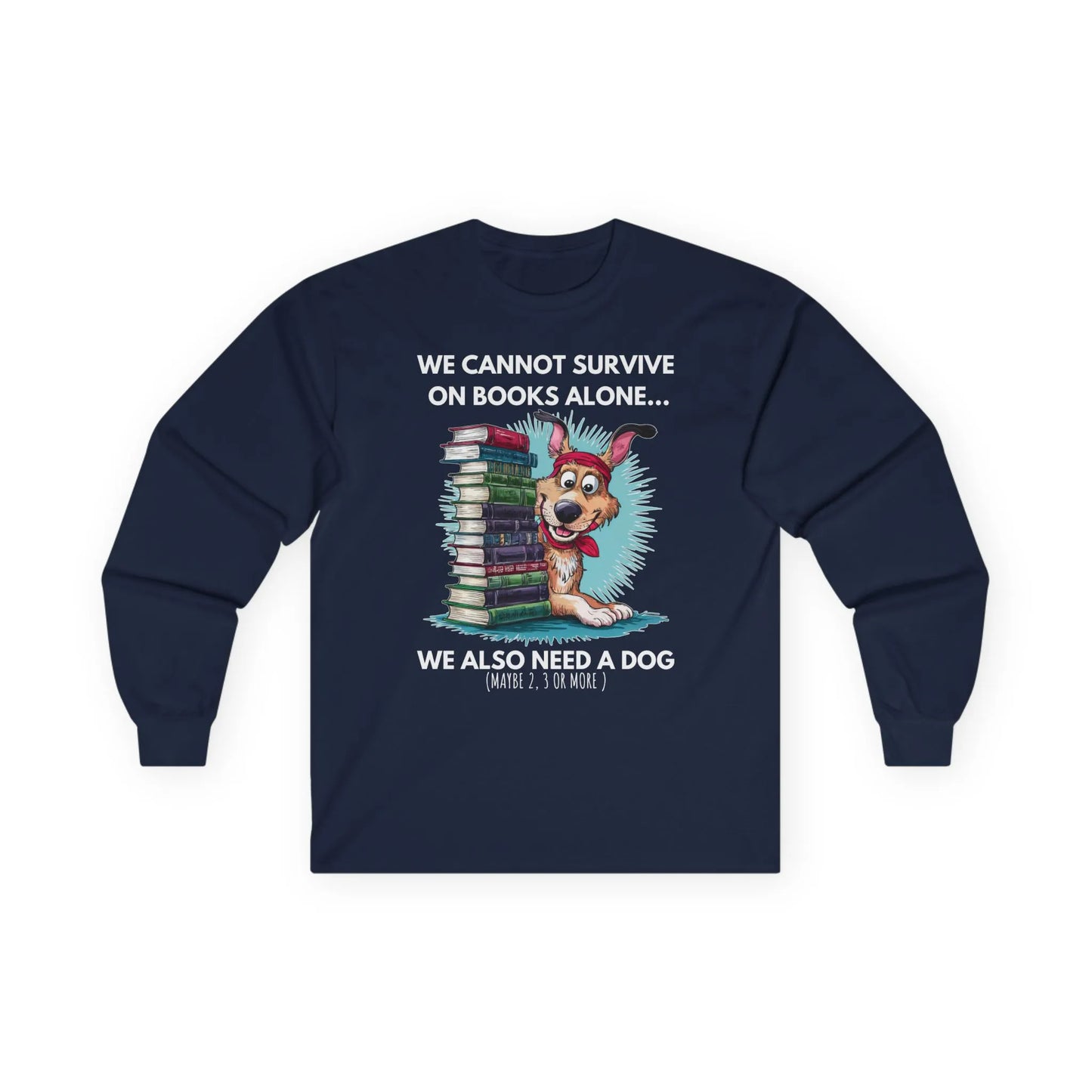 Books & Dogs, Perfect Combo Long Sleeve featuring a playful dog design with stacked books, perfect for book lovers.