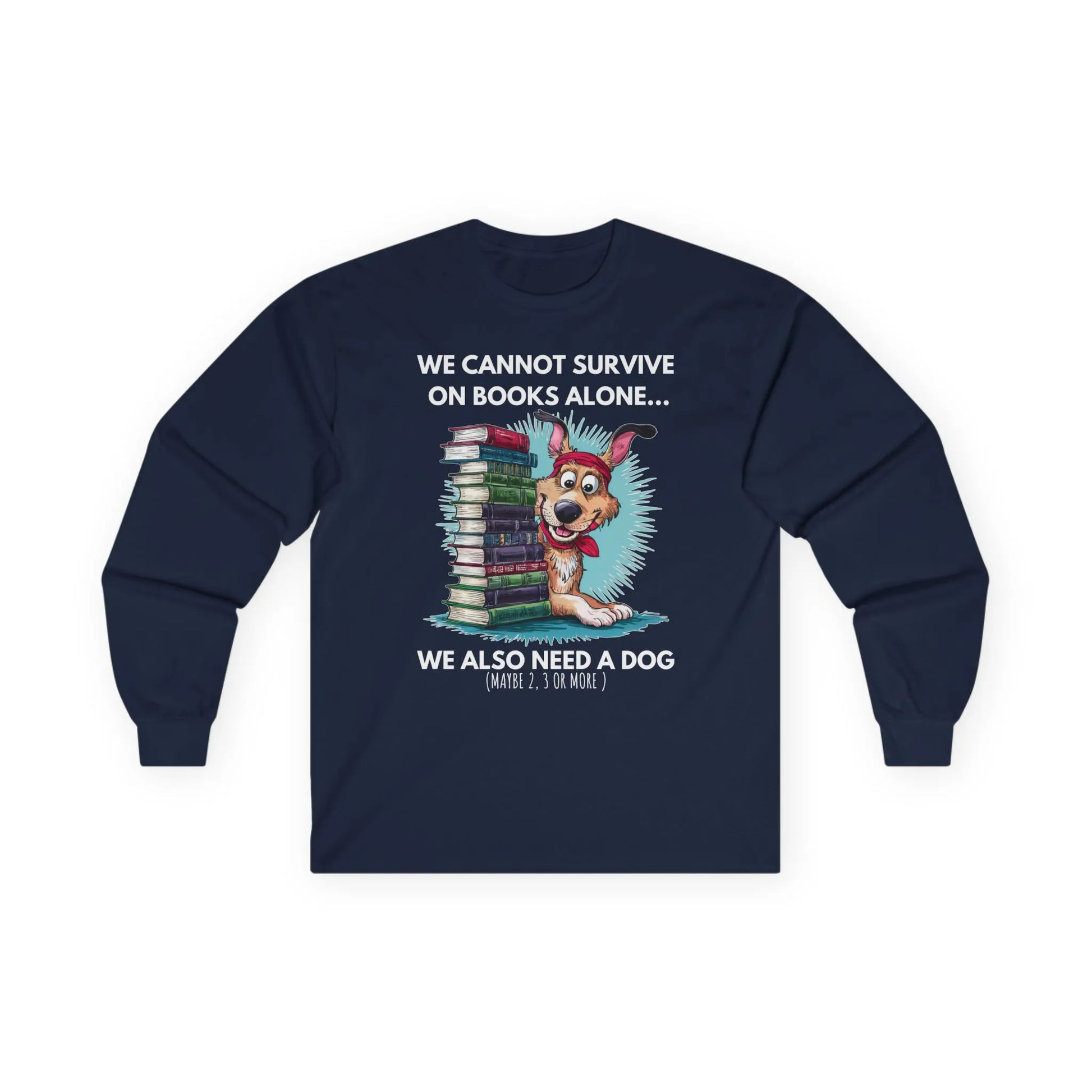 Books & Dogs, Perfect Combo Long Sleeve featuring a playful dog design with stacked books, perfect for book lovers.