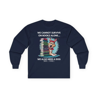 Books & Dogs, Perfect Combo Long Sleeve featuring a playful dog design with stacked books, perfect for book lovers.