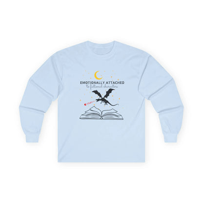 Fictional Characters Long Sleeve featuring a dragon rising from a book with the quote, perfect for book lovers and cozy nights.