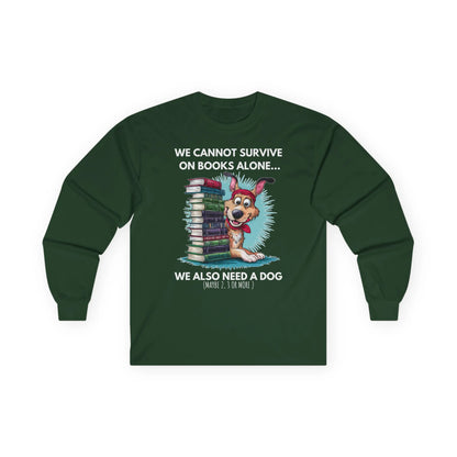 Books & Dogs, Perfect Combo Long Sleeve with playful dog and stacked books design, perfect for book lovers.