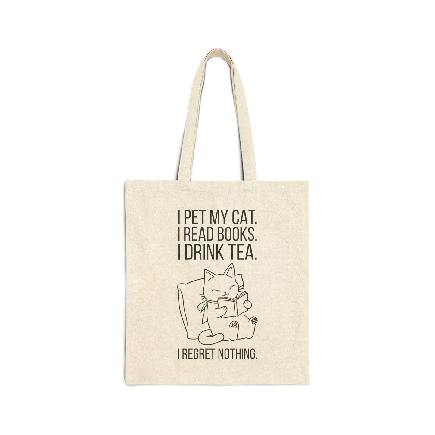 Purrfect Tea & Tales Tote Bag featuring a cozy cat reading and drinking tea, perfect for book lovers and gifts for readers.
