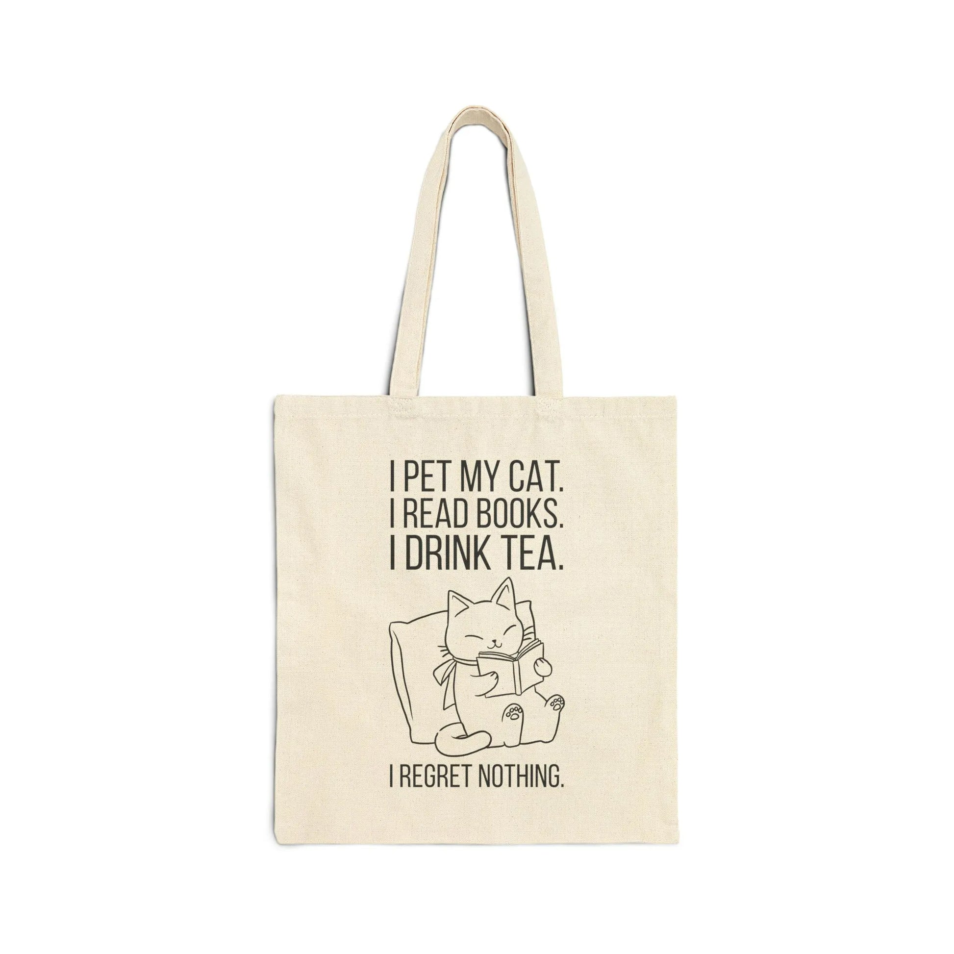 Purrfect Tea & Tales Tote Bag featuring a cozy cat reading and drinking tea, perfect for book lovers and gifts for readers.