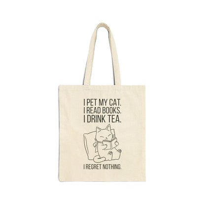 Purrfect Tea & Tales Tote Bag featuring a cozy cat reading and drinking tea, perfect for book lovers and gifts for readers.