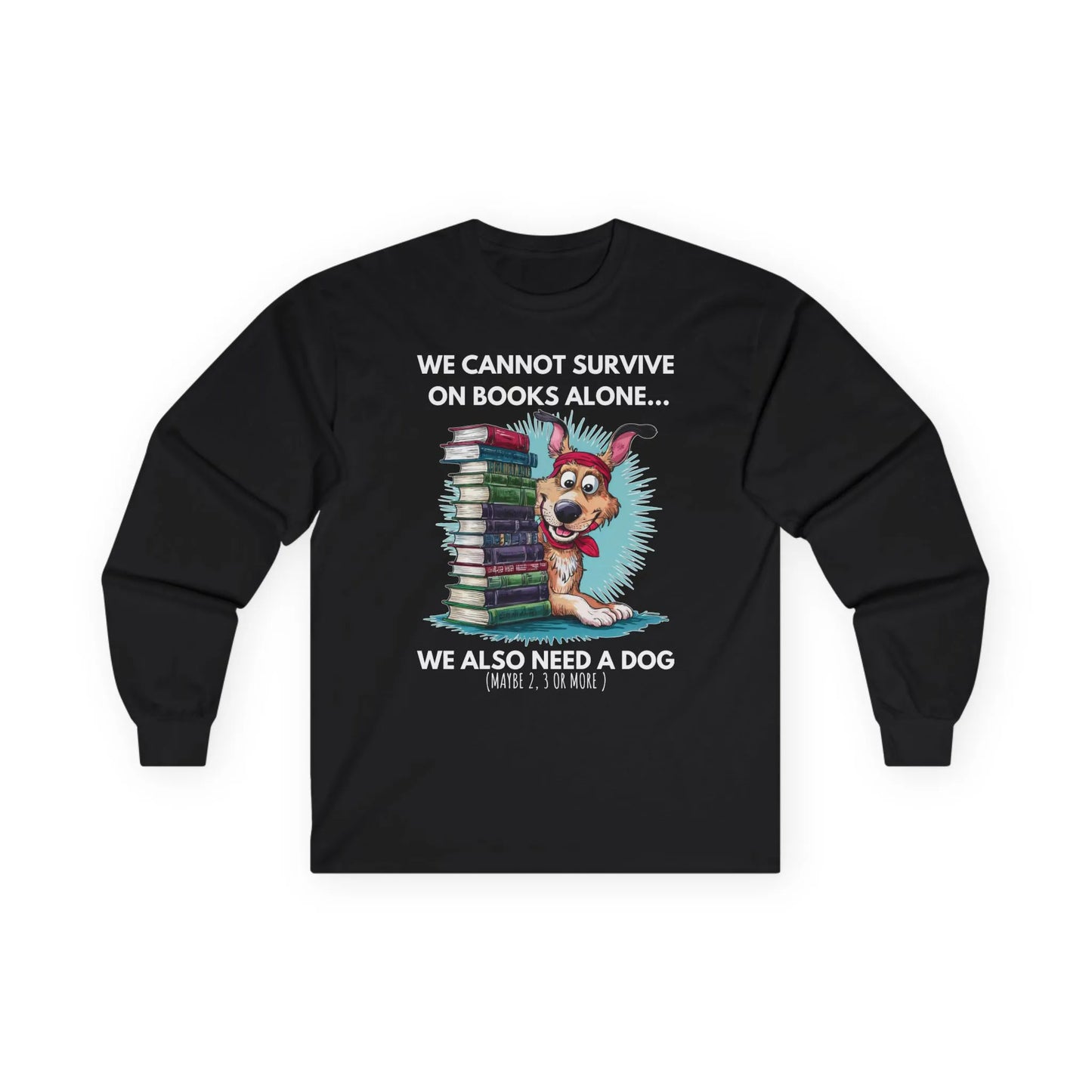 Books & Dogs, Perfect Combo Long Sleeve featuring a playful design with a dog and stacked books, perfect for book lovers.