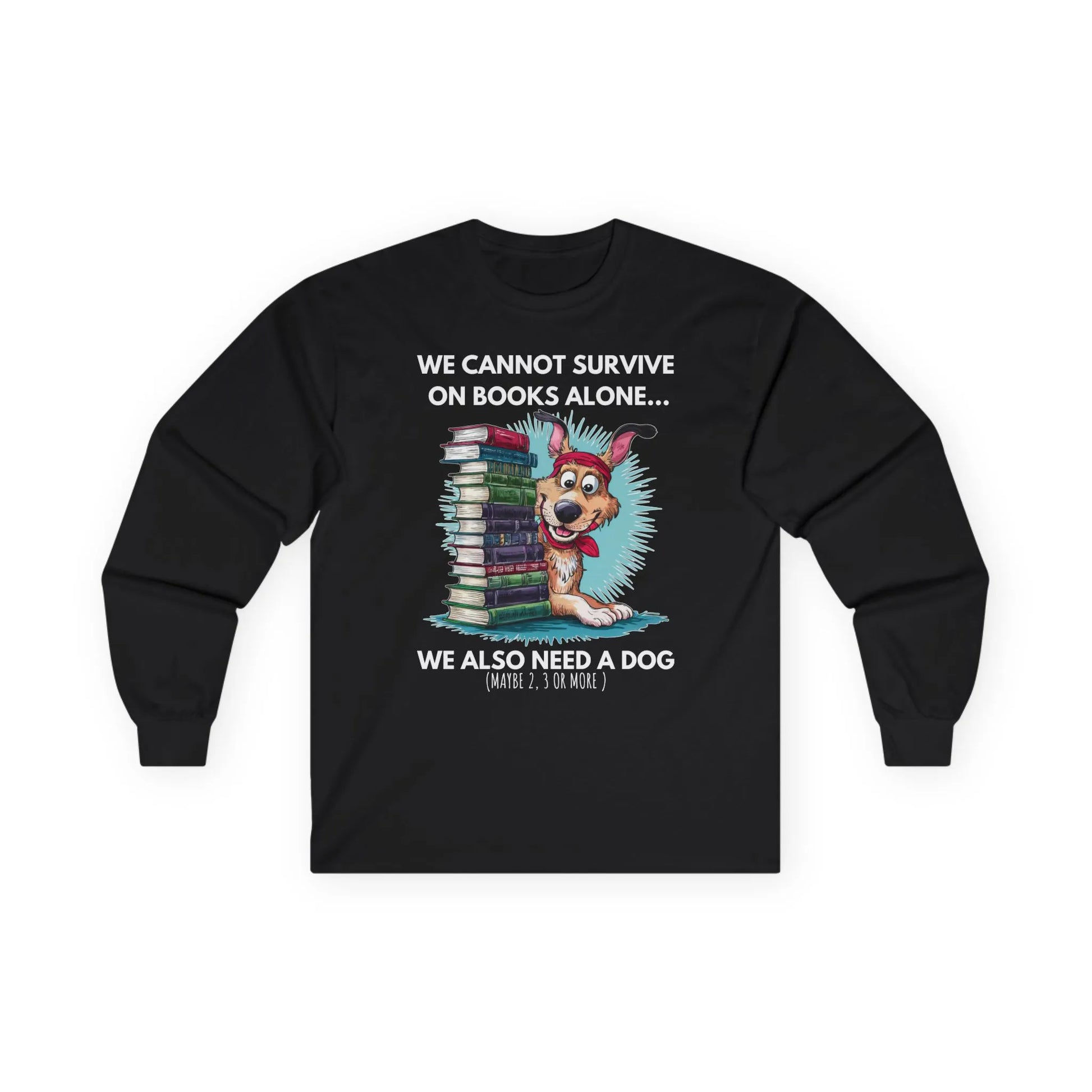 Books & Dogs, Perfect Combo Long Sleeve featuring a playful design with a dog and stacked books, perfect for book lovers.