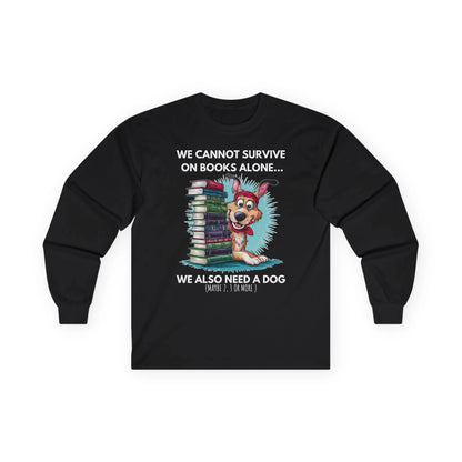 Books & Dogs, Perfect Combo Long Sleeve featuring a playful design with a dog and stacked books, perfect for book lovers.