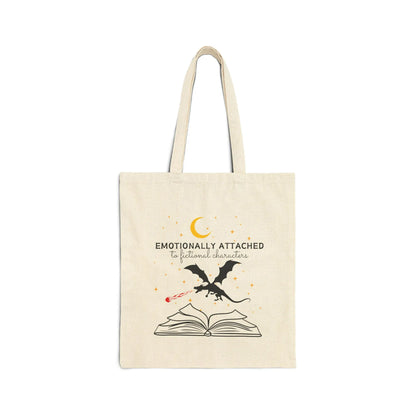 Fictional Characters Tote Bag with dragon and book design, perfect gift for book lovers and readers.