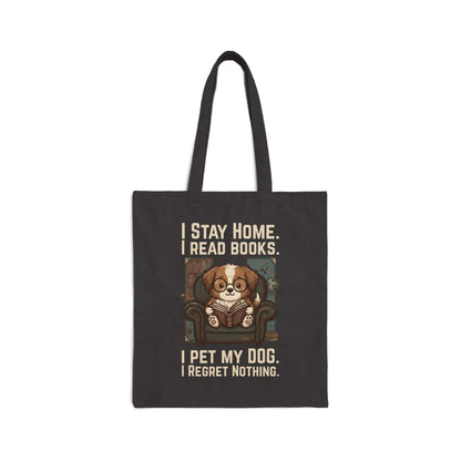 Library Dog Reader Tote Bag featuring a cute dog reading a book, perfect for book lovers and dog lovers.