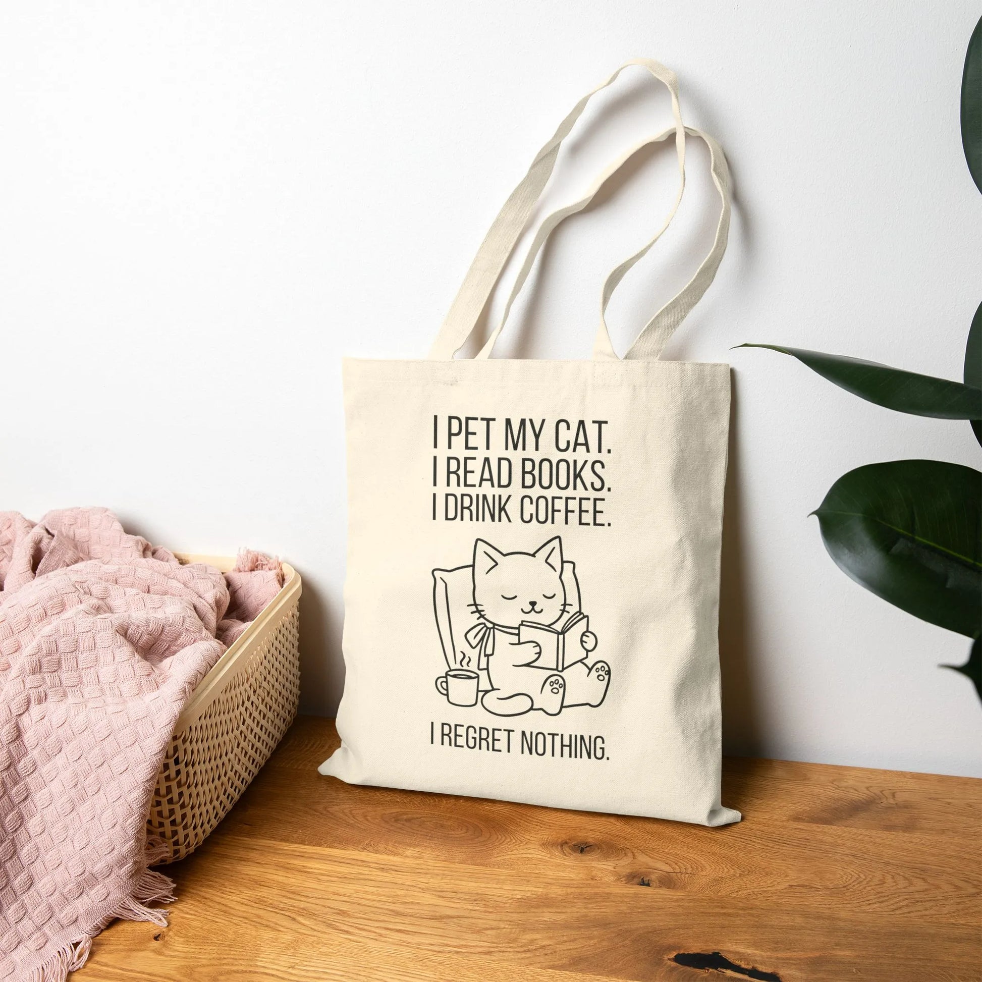 Cat. Books. Coffee. tote bag featuring a cute cat reading with coffee, perfect for book lovers and cat enthusiasts.