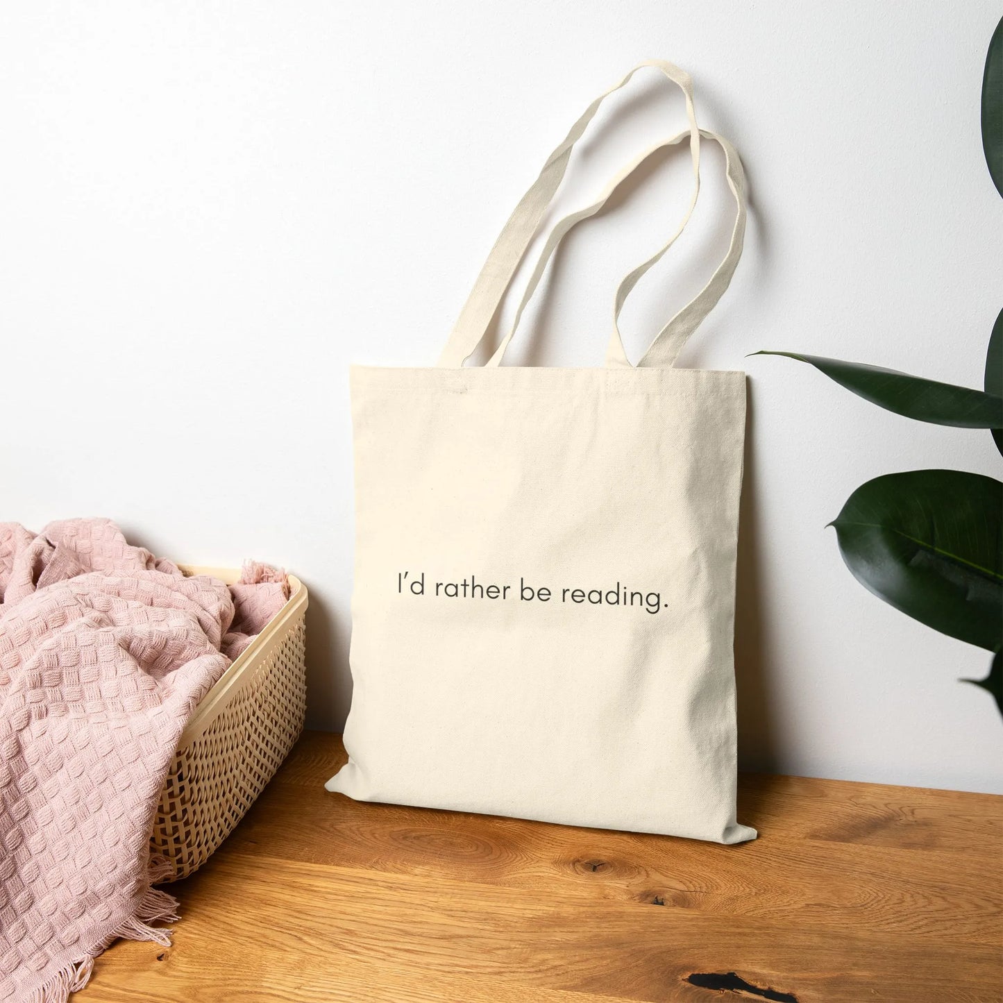 Rather Be Reading Tote Bag in natural cotton, perfect for cozy book lovers who prefer reading over everything else.
