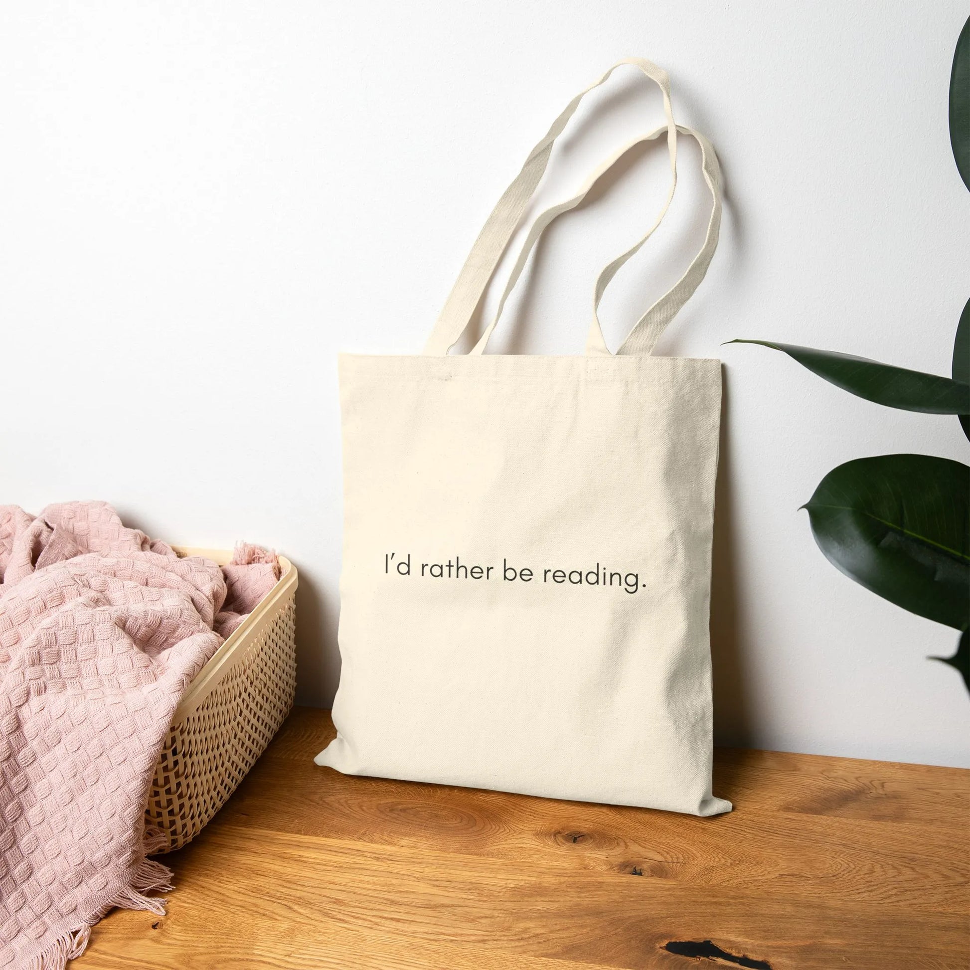 Rather Be Reading Tote Bag in natural cotton, perfect for cozy book lovers who prefer reading over everything else.