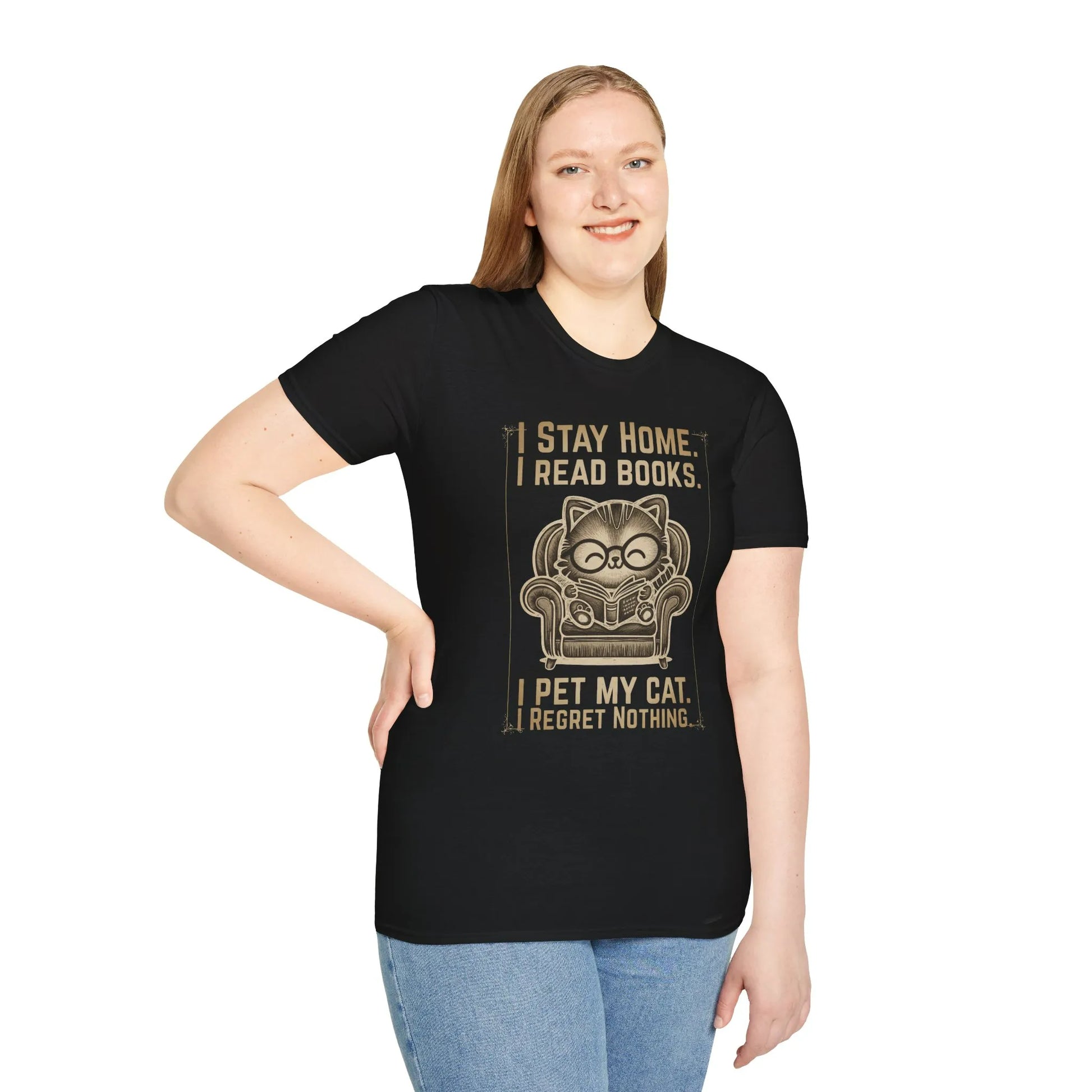 Vintage Cat Reader T-Shirt featuring a humorous cat illustration and witty text, perfect for book lovers who adore cozy reading.