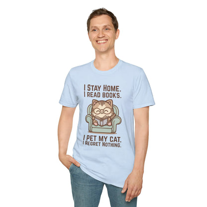 Comfy Cat Reader T-Shirt featuring a cute cat reading in an armchair, perfect for book lovers who enjoy cozy days in.