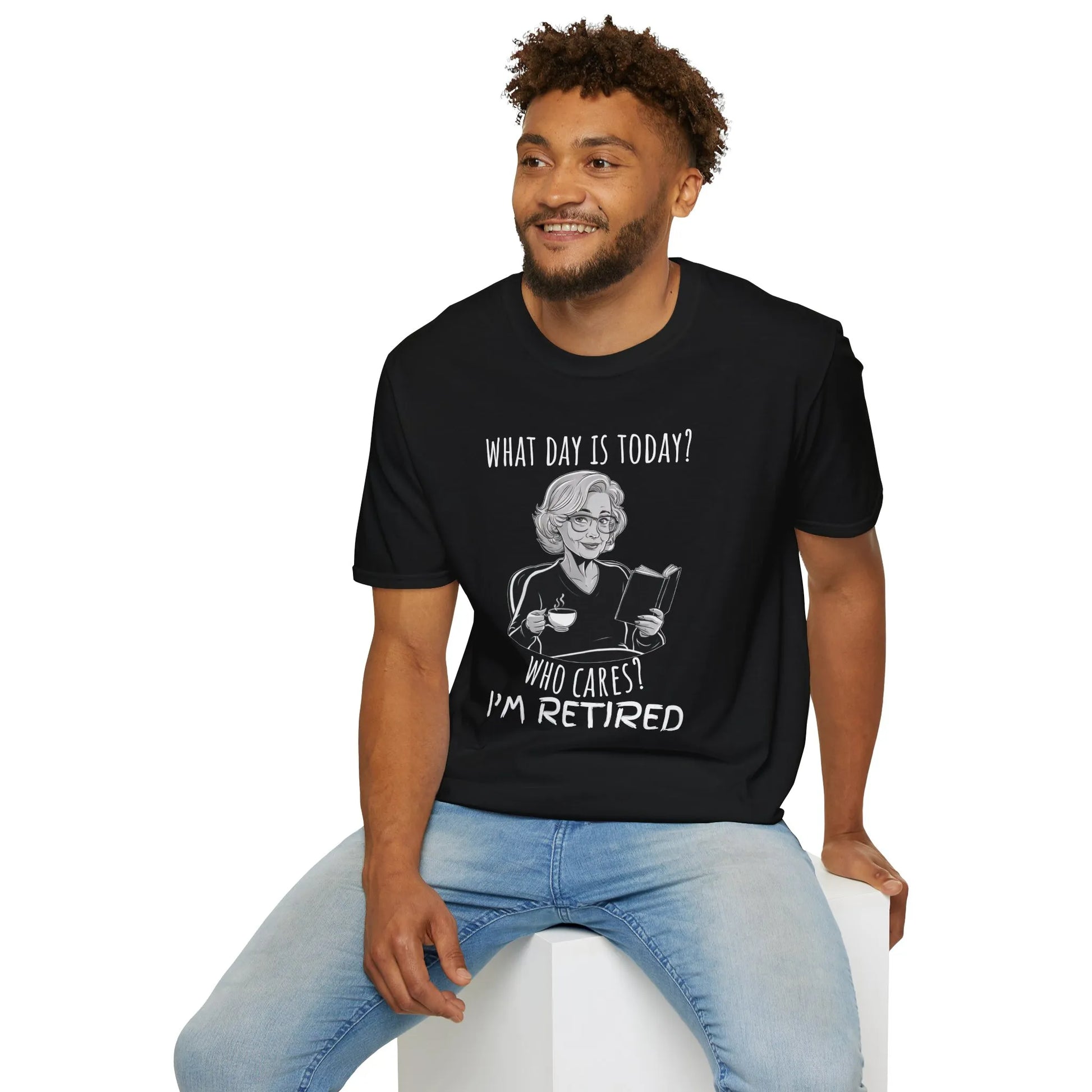 What Day is It? T-Shirt featuring a relaxed fit unisex design, perfect for book lovers enjoying cozy reading vibes 📖.