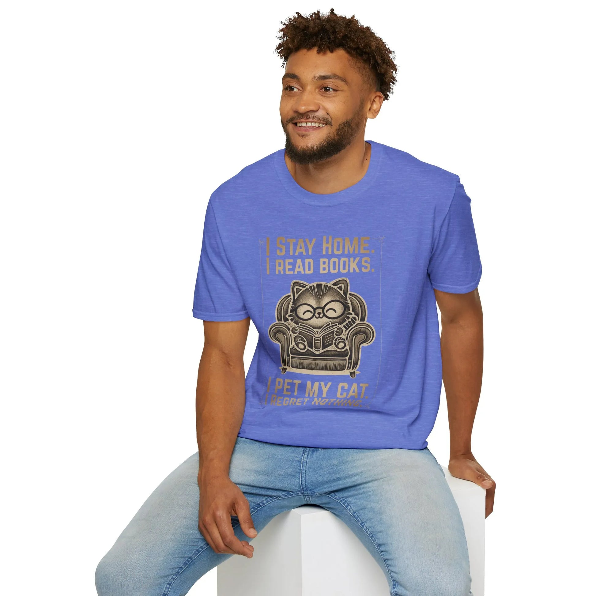 Vintage Cat Reader T-Shirt featuring a cozy cat illustration with bookish humor for fans of reading and feline fun.