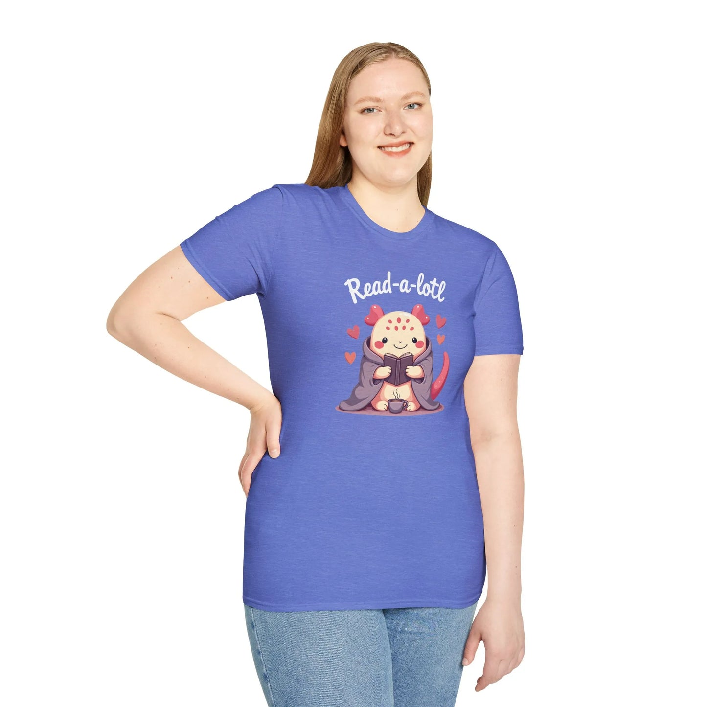 Cozy Read-a-lotl T-Shirt for book lovers; relaxed fit unisex tee in organic cotton, perfect reading aesthetic outfit. 📖