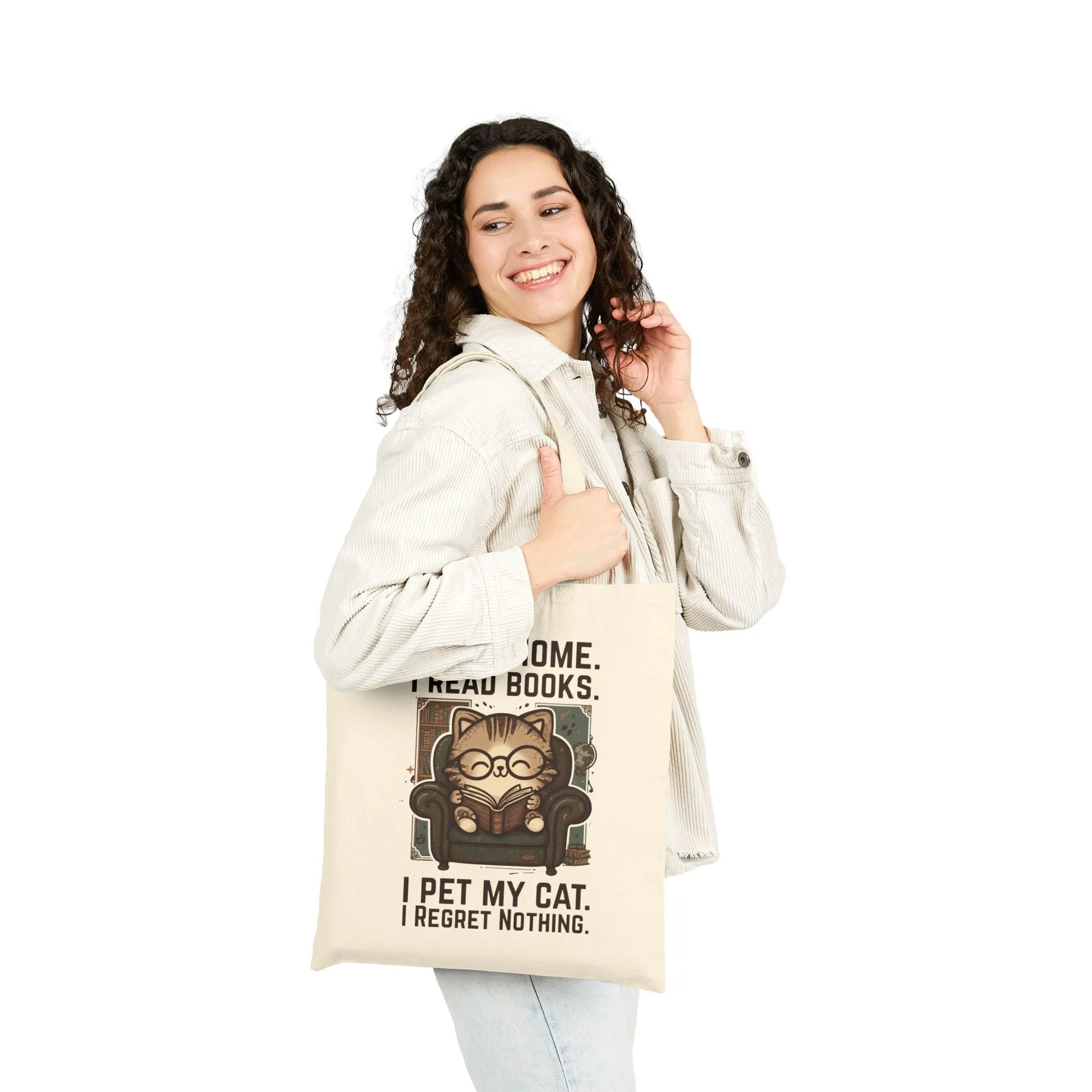 Library Cat Reader Tote Bag featuring a cat design, ideal for book lovers and a perfect book lover gift.