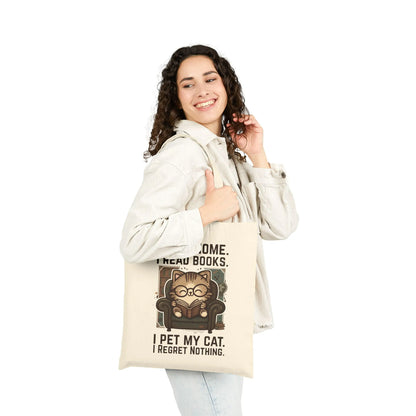 Library Cat Reader Tote Bag featuring a cat design, ideal for book lovers and a perfect book lover gift.