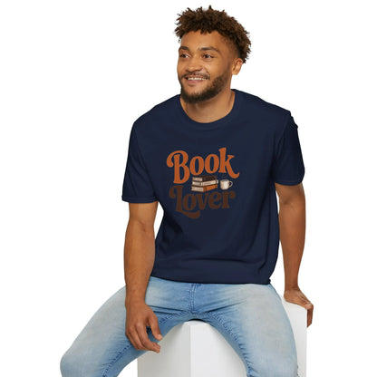 Retro Book Lover T-Shirt featuring vintage design, relaxed fit unisex style perfect for cozy reading moments ☕️.