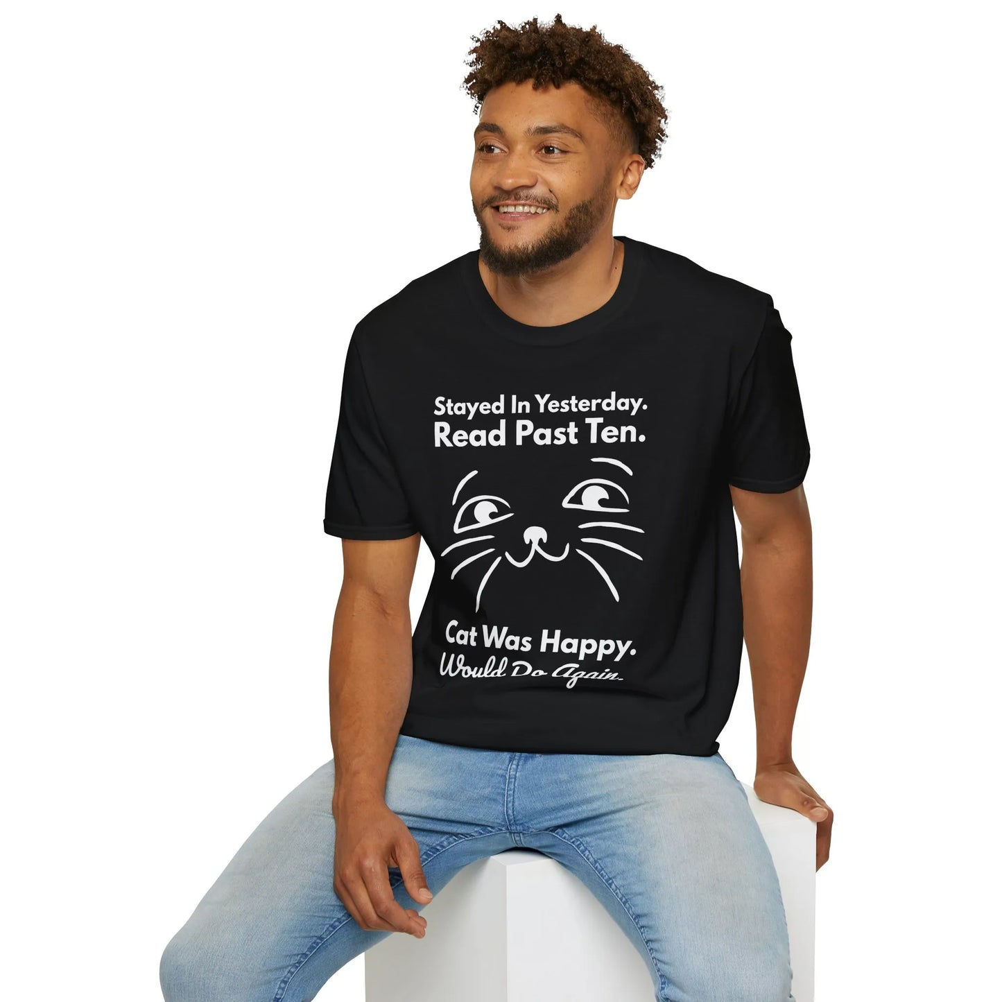 Cat Approved Evening T-Shirt for book lovers, relaxed fit unisex tee with cat design, perfect cozy gift for readers 📖.