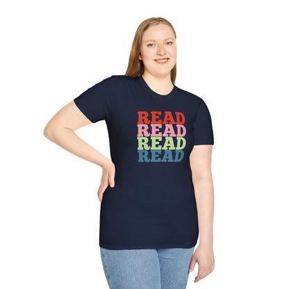 Read It Again T-Shirt featuring bold typography in vibrant colors on a relaxed fit unisex organic cotton tee, ideal gift for readers 📖.