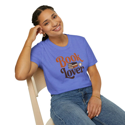 Retro Book Lover T-Shirt featuring a cozy book design, relaxed fit unisex organic cotton tee, perfect gift for bibliophiles 📖.