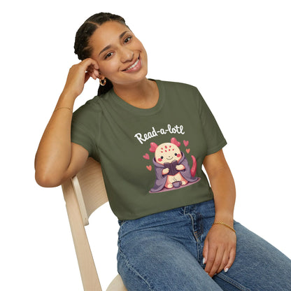 Read-a-lotl T-Shirt, cozy reading outfit in organic cotton, relaxed fit unisex shirt for book lovers and introverts. 📖