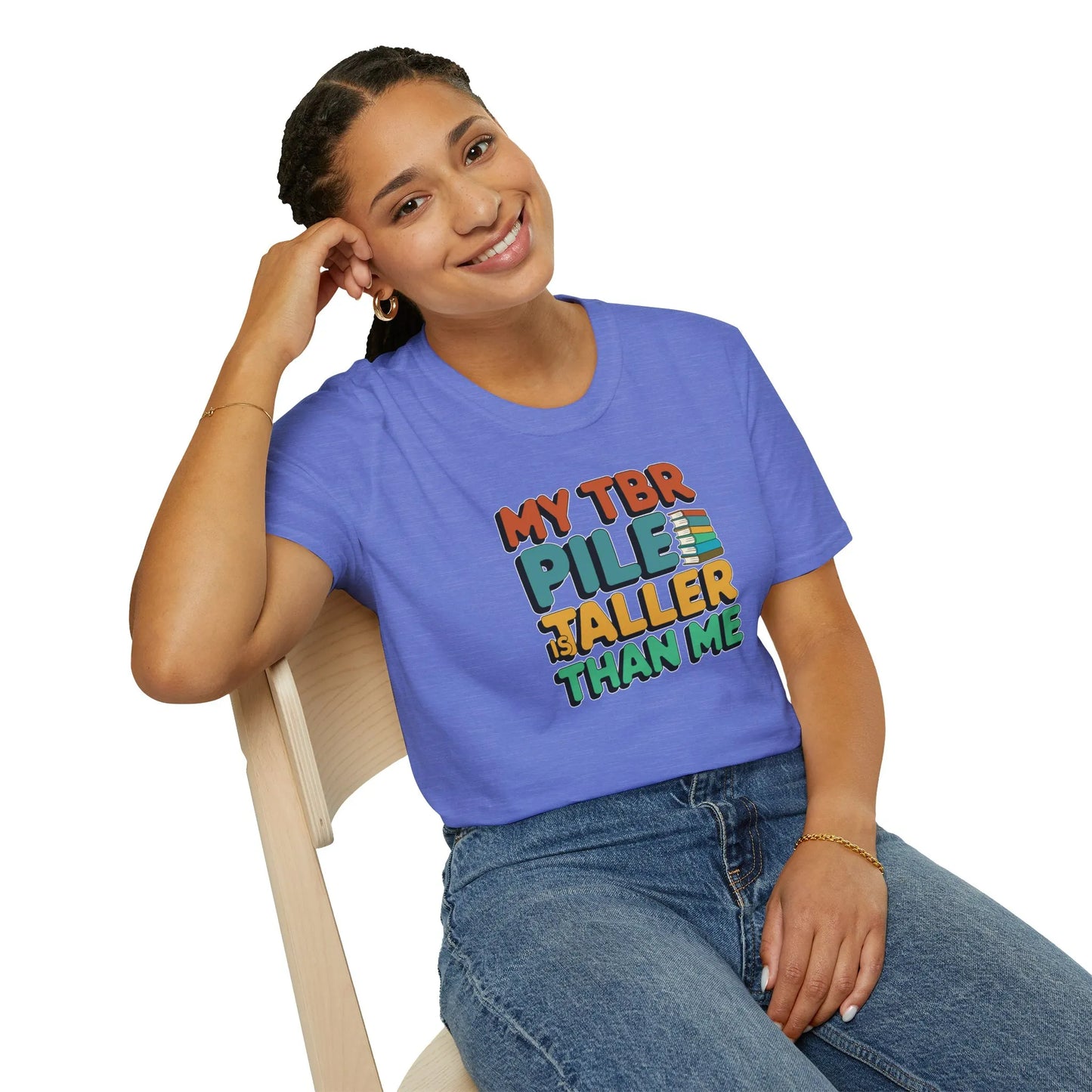 TBR Pile T-Shirt in relaxed unisex fit, vibrant colors, perfect cozy outfit for book lovers 📖, great gift for readers.