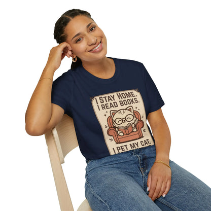 Poster Cat Reader T-Shirt featuring a cat in glasses reading, perfect for book lovers and cozy book shirt gift.