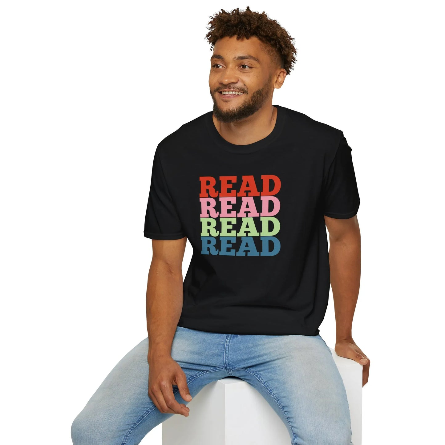 Read It Again T-Shirt in relaxed fit, colorful typography for book lovers, perfect gift for readers 📖.
