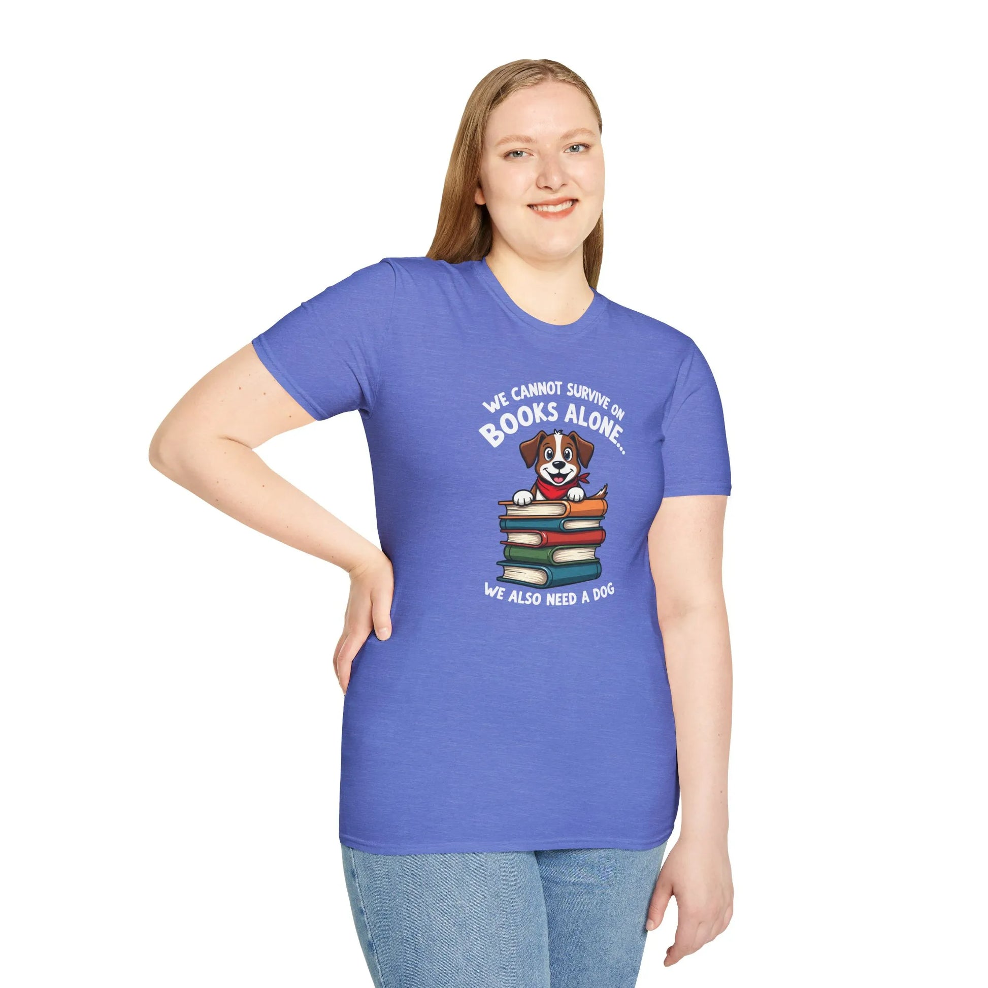 Pup Page Turner T-Shirt: Cozy book lover tee featuring a puppy and books, perfect for introverts, crafted from organic cotton. 📖