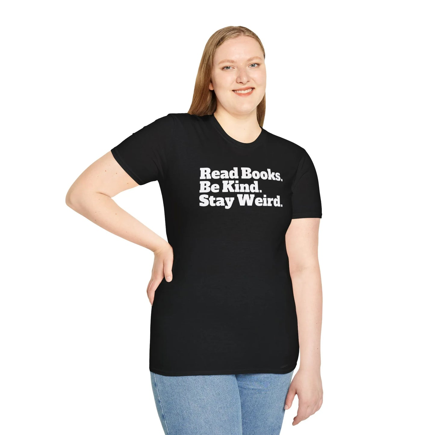 Stay Weird T-Shirt in organic cotton, relaxed fit unisex shirt perfect for readers and introverts, cozy bookish style 🚀📖