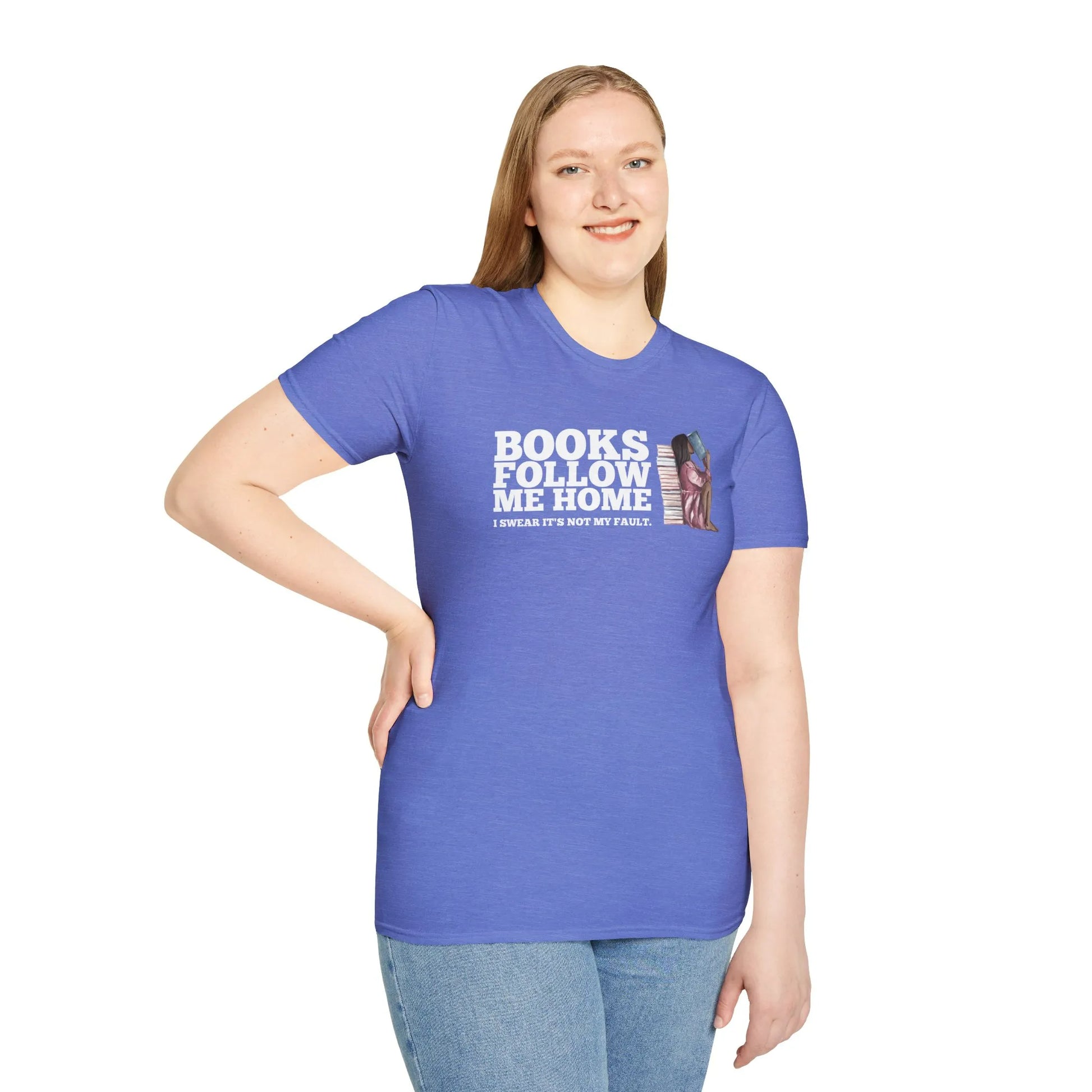Followed by Books T-Shirt in blue, relaxed fit unisex shirt, perfect gift for book lovers and introverts 📖.