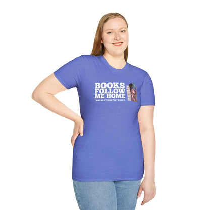 Followed by Books T-Shirt in blue, relaxed fit unisex shirt, perfect gift for book lovers and introverts 📖.