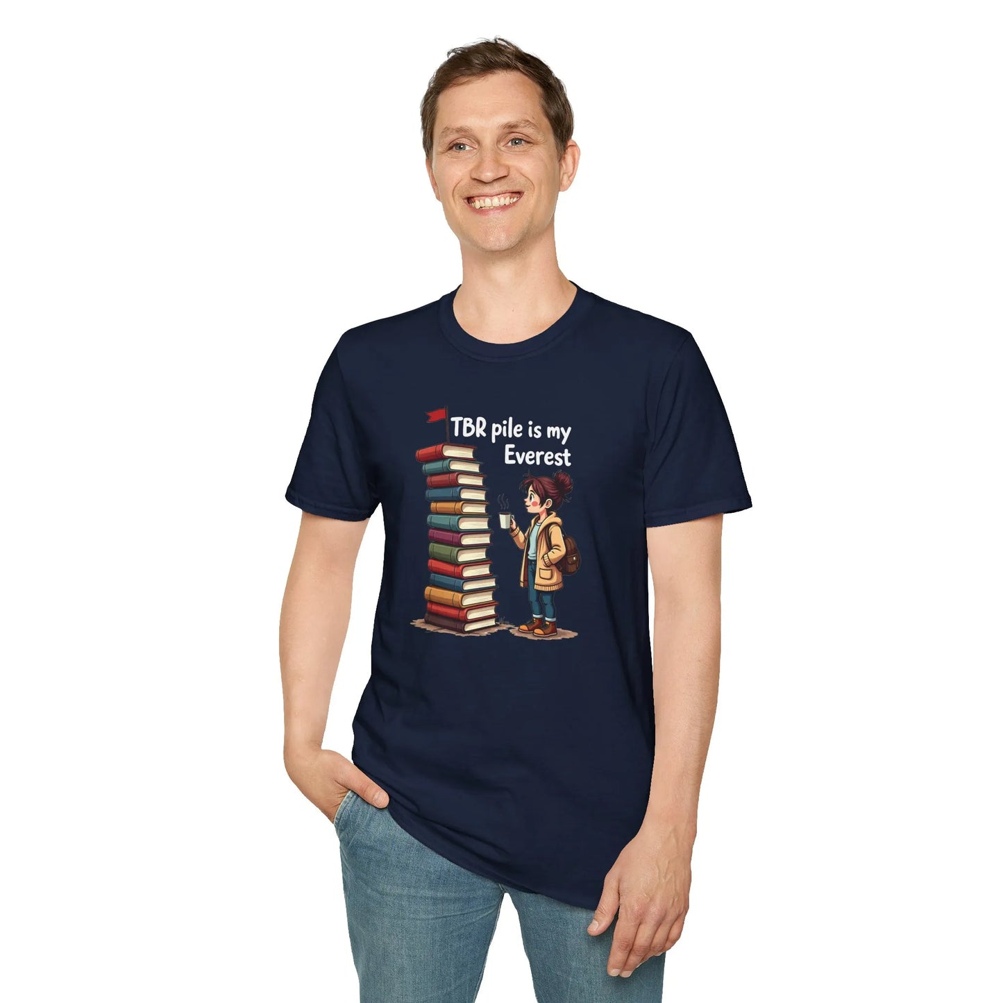 Bookish Everest T-Shirt in organic cotton, relaxed fit unisex, perfect for readers, cozy vibes for bibliophiles 📖.