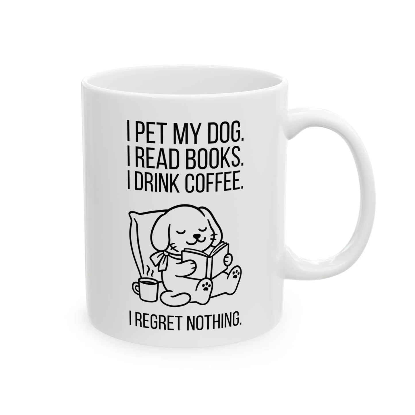 Dogs, Books & Coffee Mug: Cute dog illustration with text, perfect for book lovers who enjoy coffee and humor.