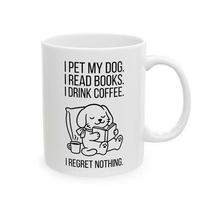 Dogs, Books & Coffee Mug: Cute dog illustration with text, perfect for book lovers who enjoy coffee and humor.