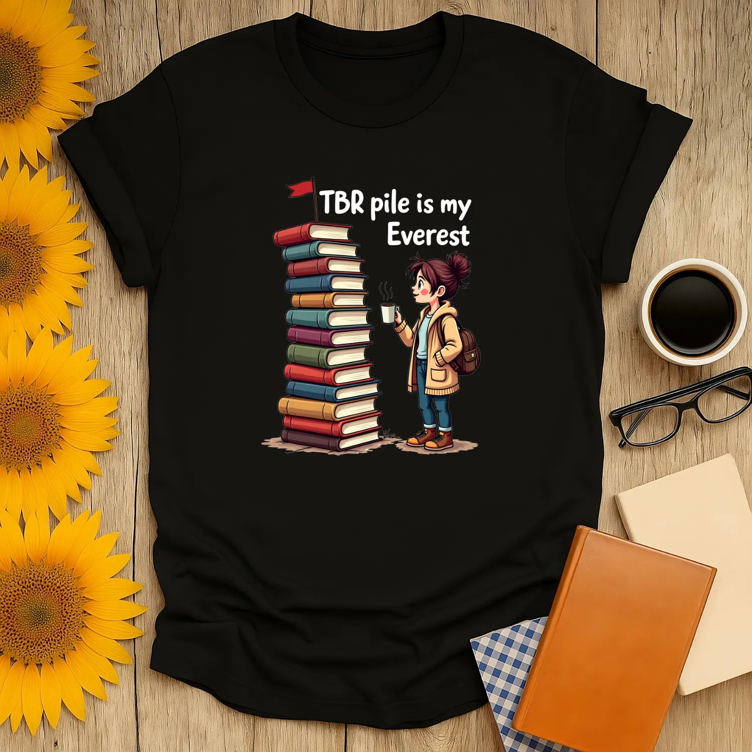 Bookish Everest T-Shirt featuring a relaxed fit unisex design, perfect cozy reading outfit for book lovers 📖.